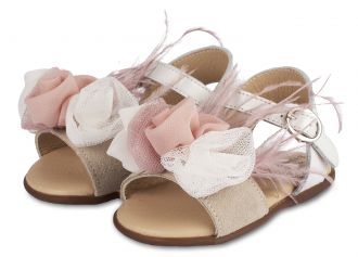 Babywalker Πέδιλο Διακοσμημένο με Λουλούδια και Φτερά Εκρού Ροζ