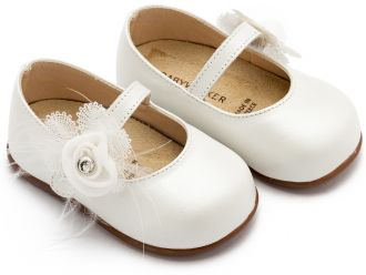 Babywalker Βαπτιστικά Γοβάκια Μονή Μπαρέτα με Λουλούδι PRI2640 Εκρού