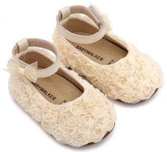 Babywalker Βαπτιστικά Μπαλαρίνες Διακοσμημένες με Chiffon Λουλούδια PRI2654 Εκρού