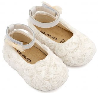 Babywalker Βαπτιστικά Μπαλαρίνες Διακοσμημένες με Chiffon Λουλούδια PRI2654 Λευκό
