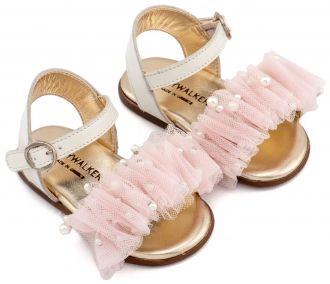 Babywalker Βαπτιστικά Πέδιλα με Χειροποίητο Διακοσμητικό απο Τούλι και Πέρλες PRI2656 Εκρού Ροζ