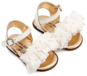 Babywalker Βαπτιστικά Πέδιλα με Χειροποίητο Διακοσμητικό απο Τούλι και Πέρλες PRI2656 Εκρού 