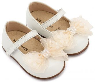 Babywalker Βαπτιστικά Γοβάκια Μονή Μπαρέτα Φιογκάκι Οργάντζας PRI2659 Εκρού