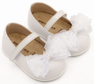 Babywalker Βαπτιστικά Γοβάκια Μονή Μπαρέτα Φιογκάκι Οργάντζας PRI2659 Λευκό