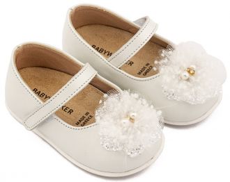 Babywalker Βαπτιστικά Γοβάκια Μονή Μπαρέτα Χειροποίητο Διακοσμητικό απο Τούλι PRI2660 Εκρού