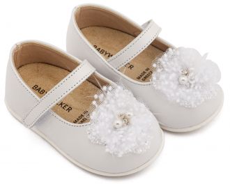 Babywalker Βαπτιστικά Γοβάκια Μονή Μπαρέτα Χειροποίητο Διακοσμητικό απο Τούλι PRI2660 Λευκό