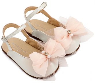 Babywalker Βαπτιστικά Γαλλικά Σαμπό Διακοσμημένο με Φιόγκο Οργάντζας και Στρας PRI2661 Εκρού Ροζ