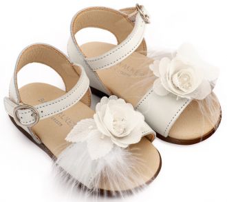 Babywalker Βαπτιστικά Πέδιλα Διακοσμημένα με Χειροποίητο Λουλούδι με Πούπουλα PRI2662 Εκρού