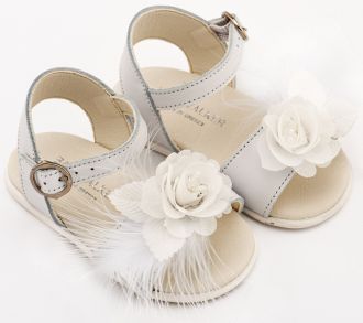 Babywalker Βαπτιστικά Πέδιλα Διακοσμημένα με Χειροποίητο Λουλούδι με Πούπουλα PRI2662 Λευκό