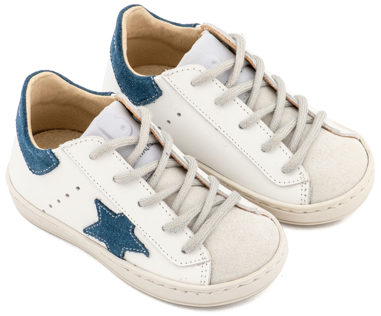 Babywalker Βαπτιστικά Τρίχρωμα Sneaker Δετά EXC5315 Λευκό Μπλε Ρουά Γκρι