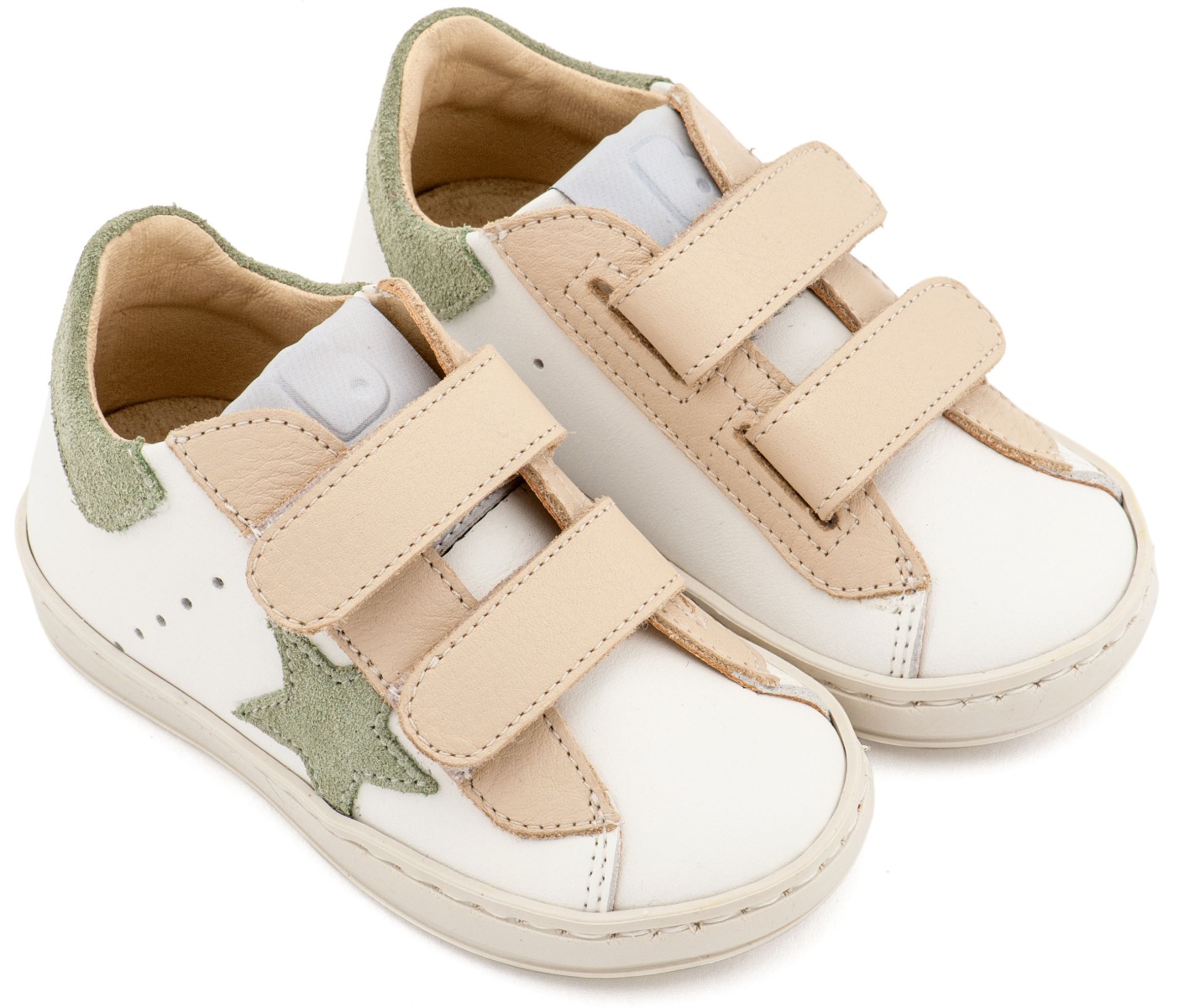 Babywalker Βαπτιστικά Τρίχρωμα Sneaker Διπλό Χρατς EXC5316 Λευκό Εκρού Μέντα