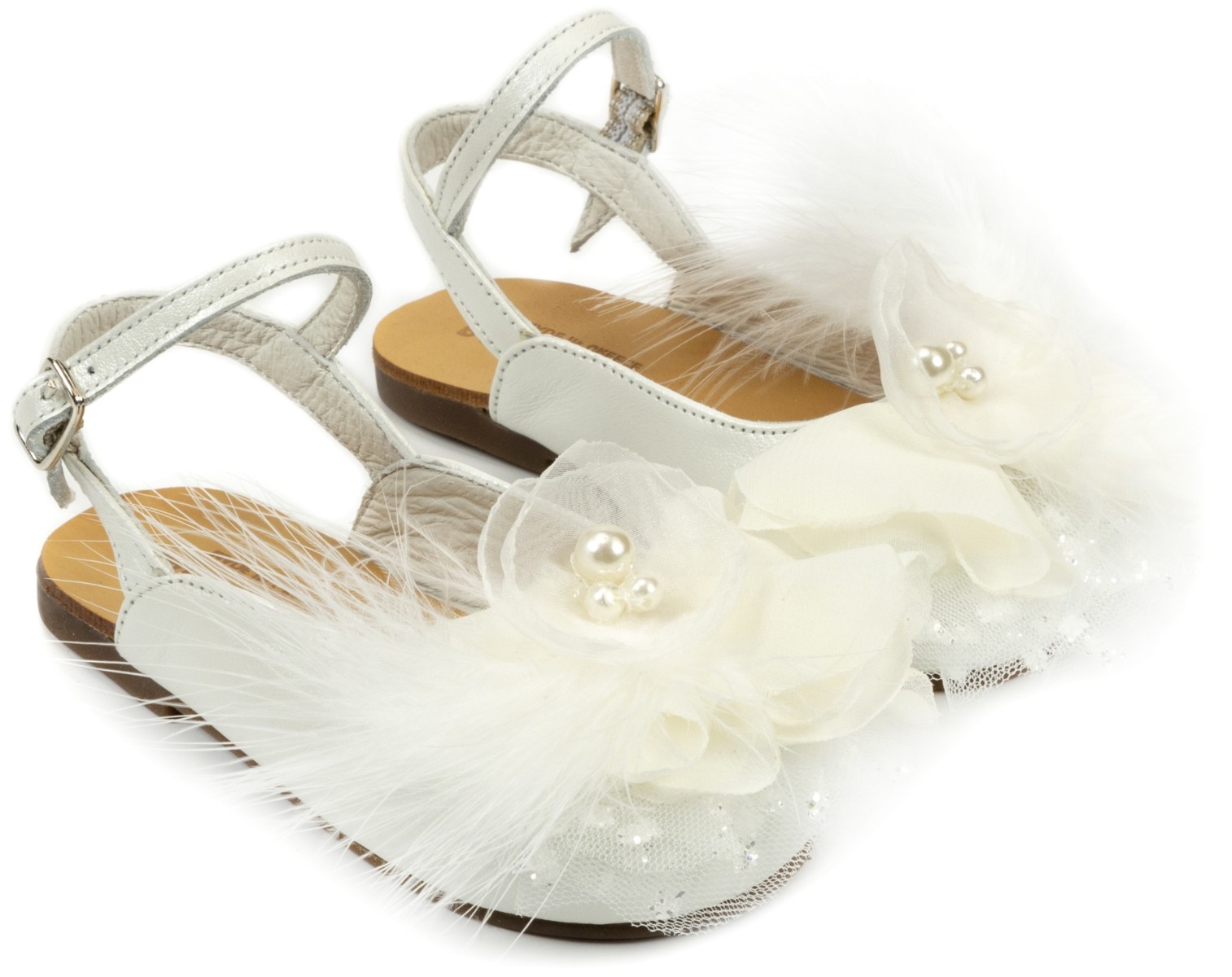 Babywalker Βαπτιστικά Δερμάτινα Σαμπό με Χειροποίητο Λουλούδι EXC5772 Εκρού