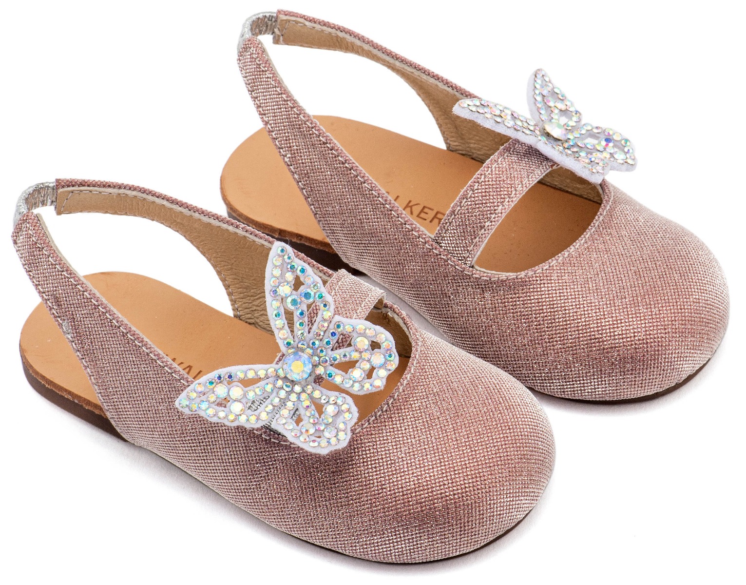 Babywalker Βαπτιστικά Γαλλικά Σαμπό Διακοσμημένα με Στρασένια Πεταλούδα στο Πλάι EXC5881 Ροζ