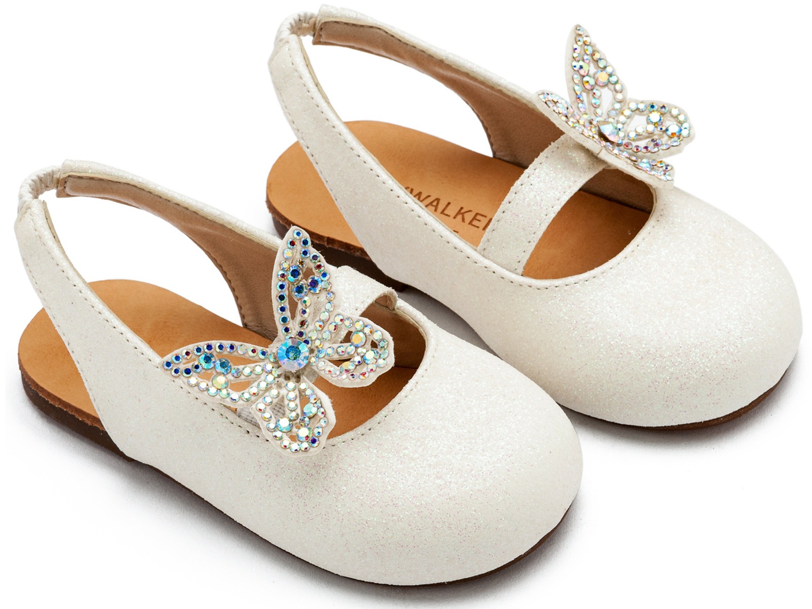 Babywalker Βαπτιστικά Γαλλικά Σαμπό Διακοσμημένα με Στρασένια Πεταλούδα στο Πλάι EXC5881 Λευκό