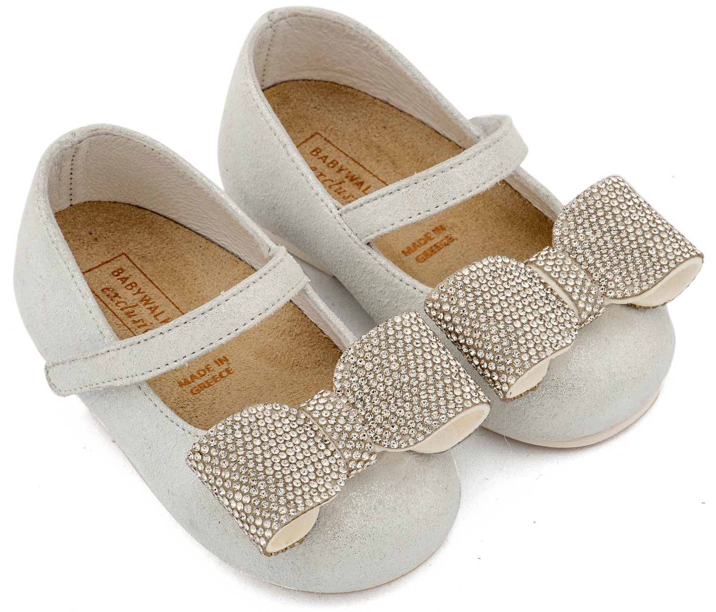 Babywalker Βαπτιστικά Γοβάκια Μονή Μπαρέτα Διακοσμημένο με Στρασένιο Φιόγκο EXC5883 Λευκό Πάγου