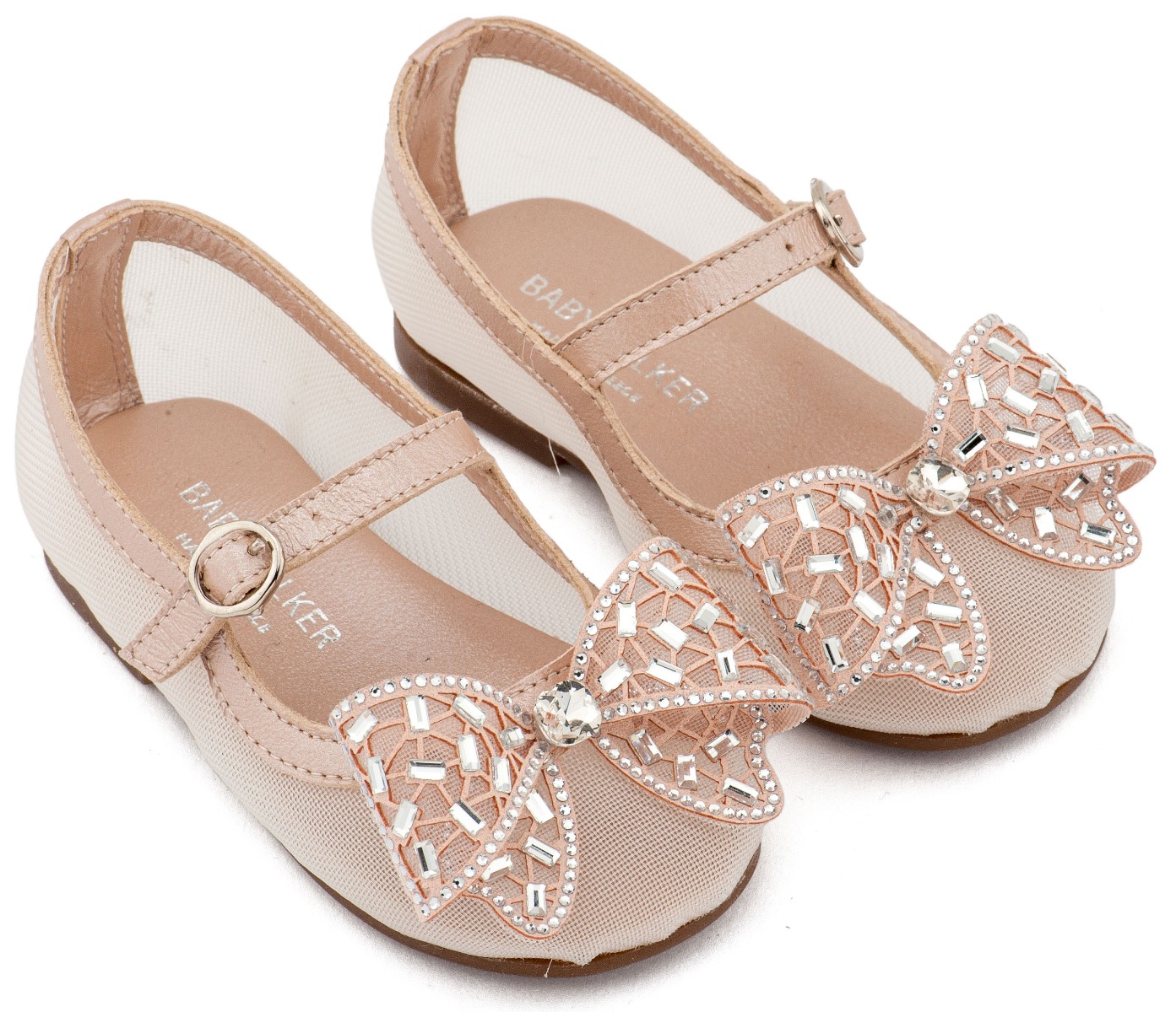 Babywalker Βαπτιστικά Γοβάκια απο Ύφασμα Φιλντιρέ και Φιόγκο Στρας EXC5903 Ροζ Αντικέ