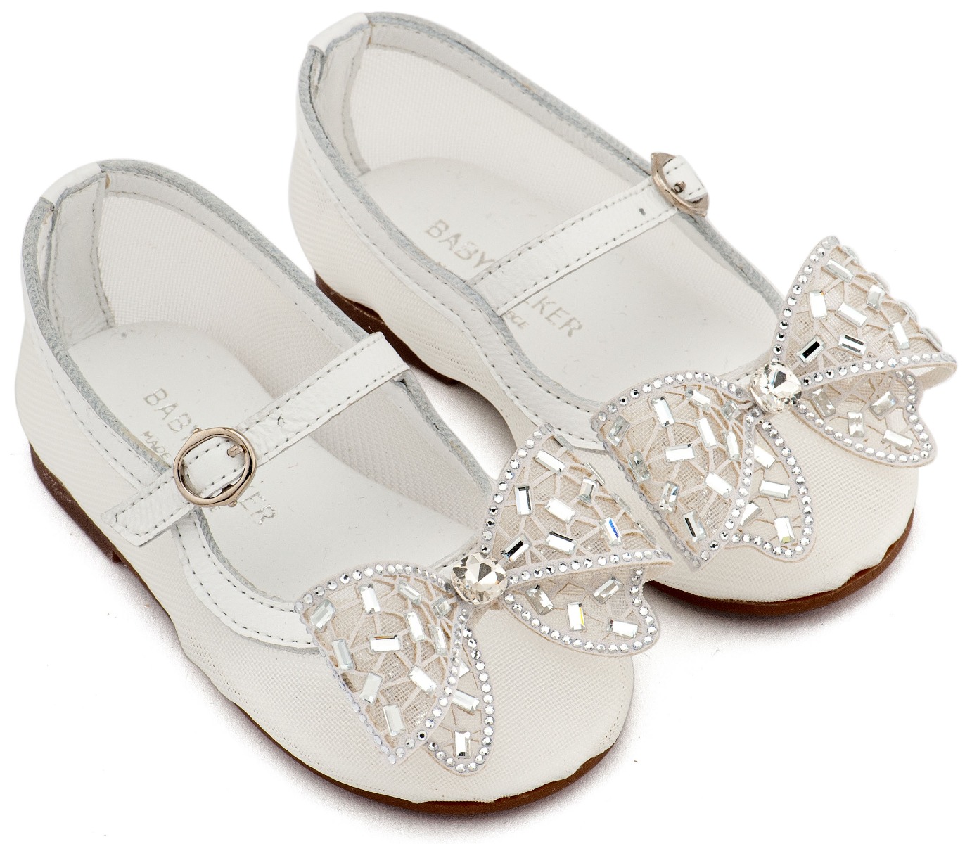 Babywalker Βαπτιστικά Γοβάκια απο Ύφασμα Φιλντιρέ και Φιόγκο Στρας EXC5903 Λευκό