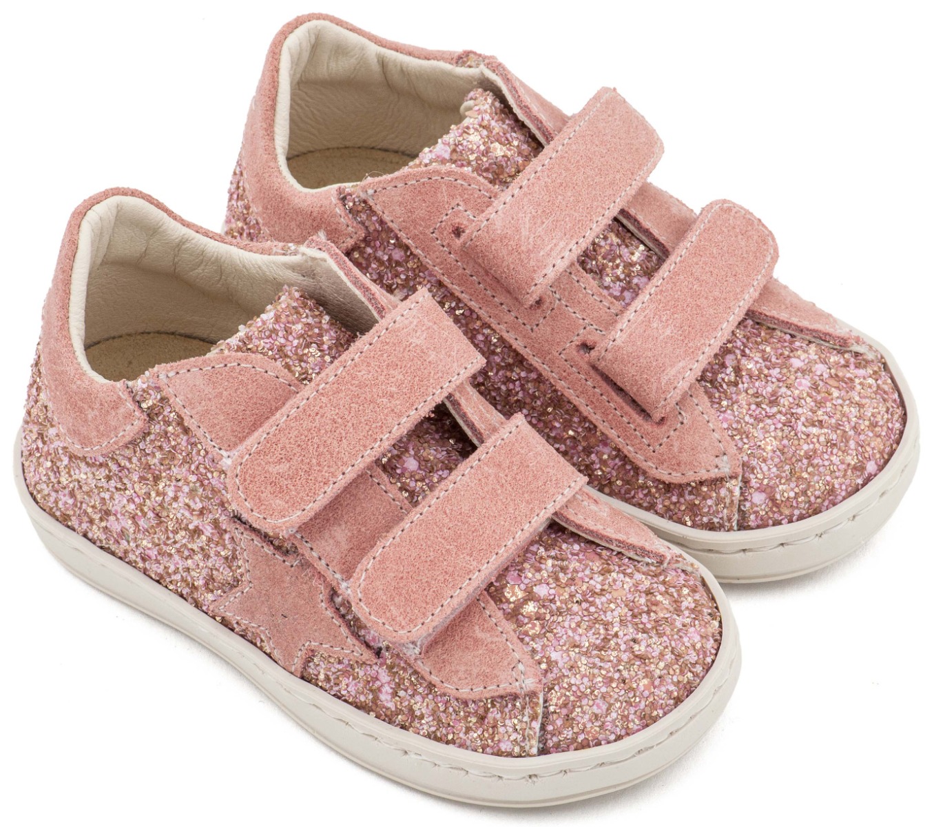 Babywalker Βαπτιστικά Sneaker Διπλό Χρατς με Αστέρι στο Πλάι EXC5904 Ροζ Αντικέ