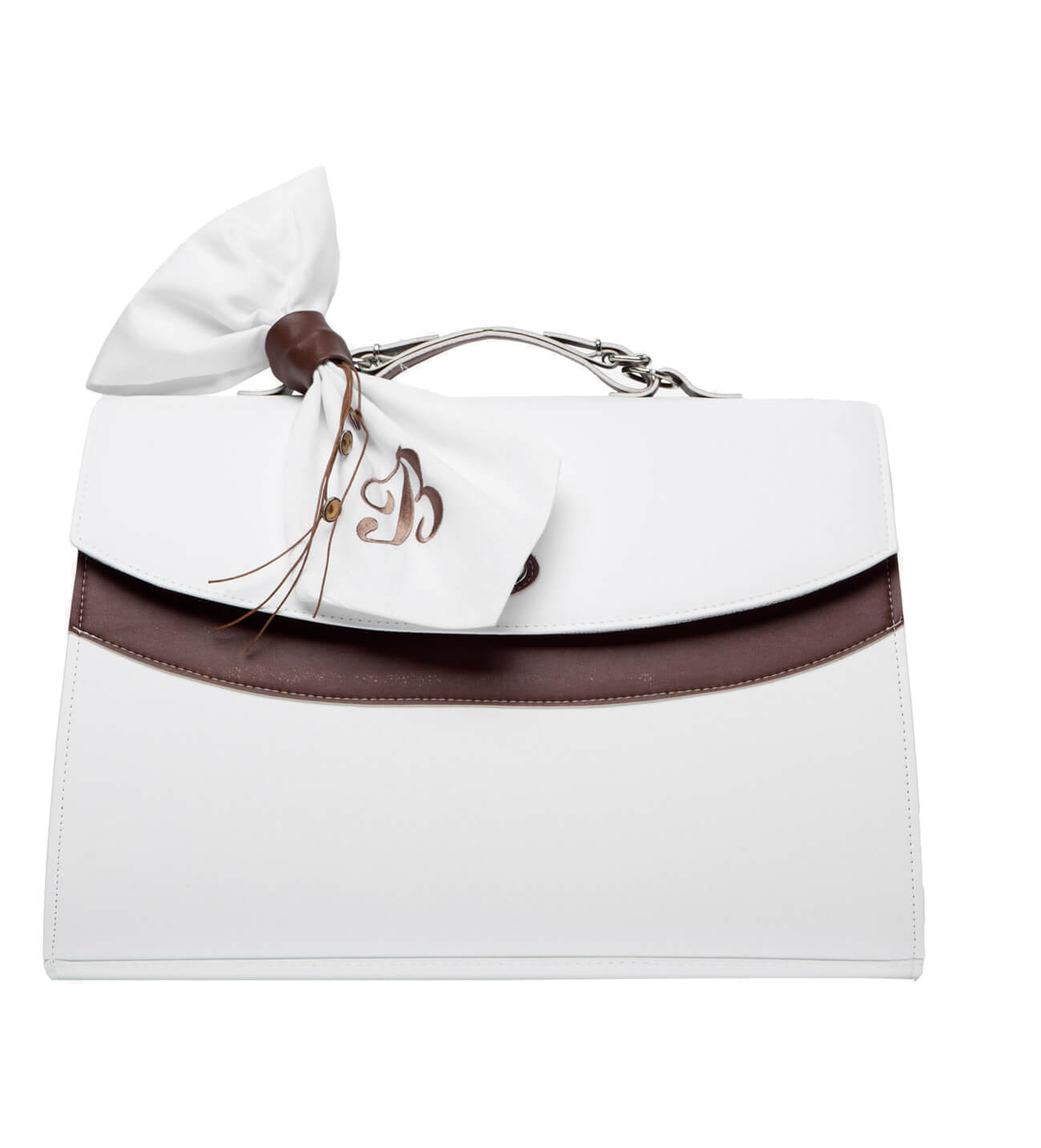 NstNastasia Τσάντα Βάπτισης Λευκό Καφέ Συνθετικό Δέρμα Μονόγραμμα Καφέ Κεντημένο 1527