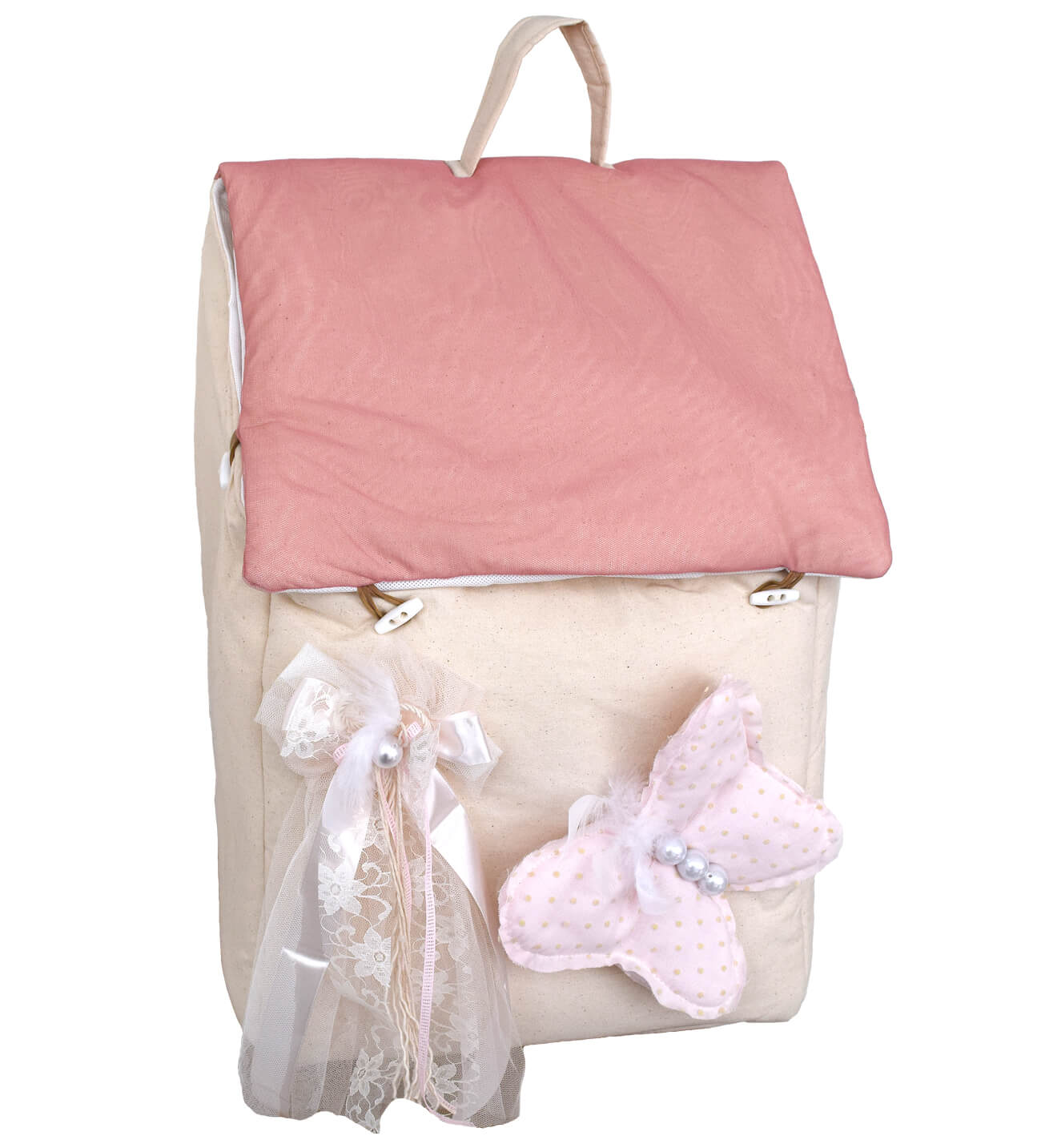 NstNastasia Τσάντα Βάπτισης Σπιτάκι Υφασμάτινο Πεταλούδα Ροζ 1753