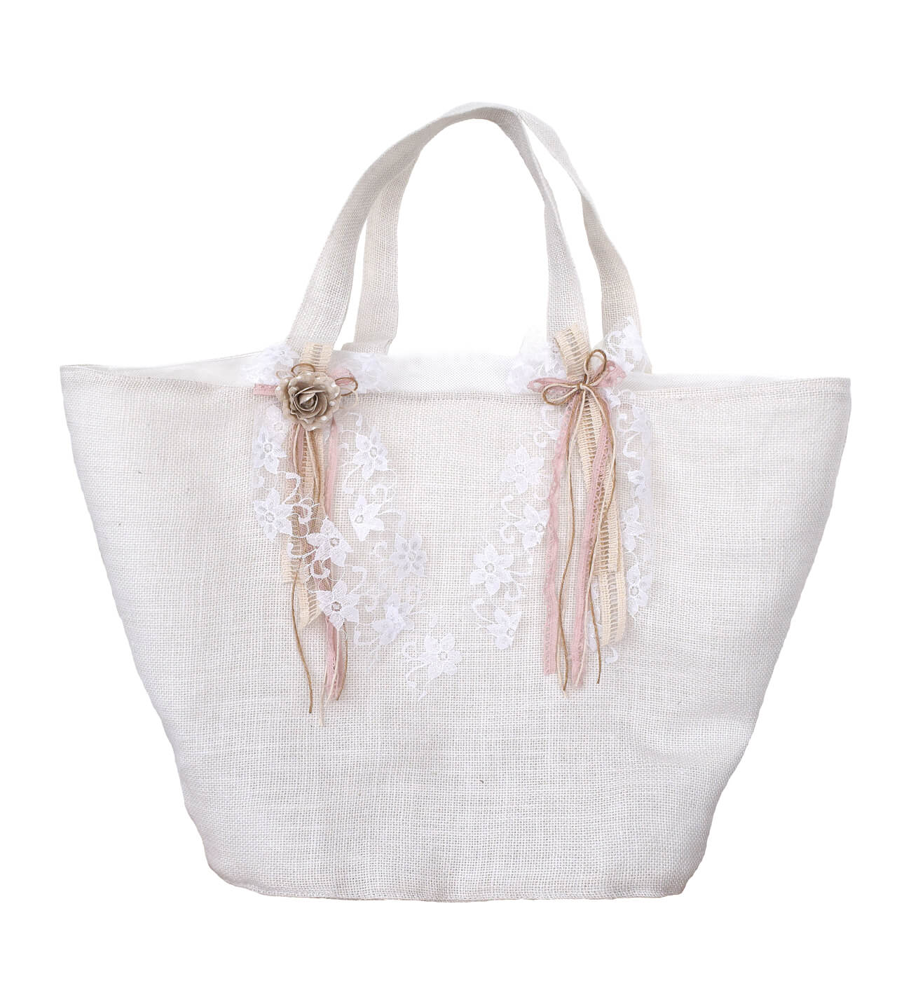 NstNastasia Τσάντα Βάπτισης Λινάτσα Λευκή 1794