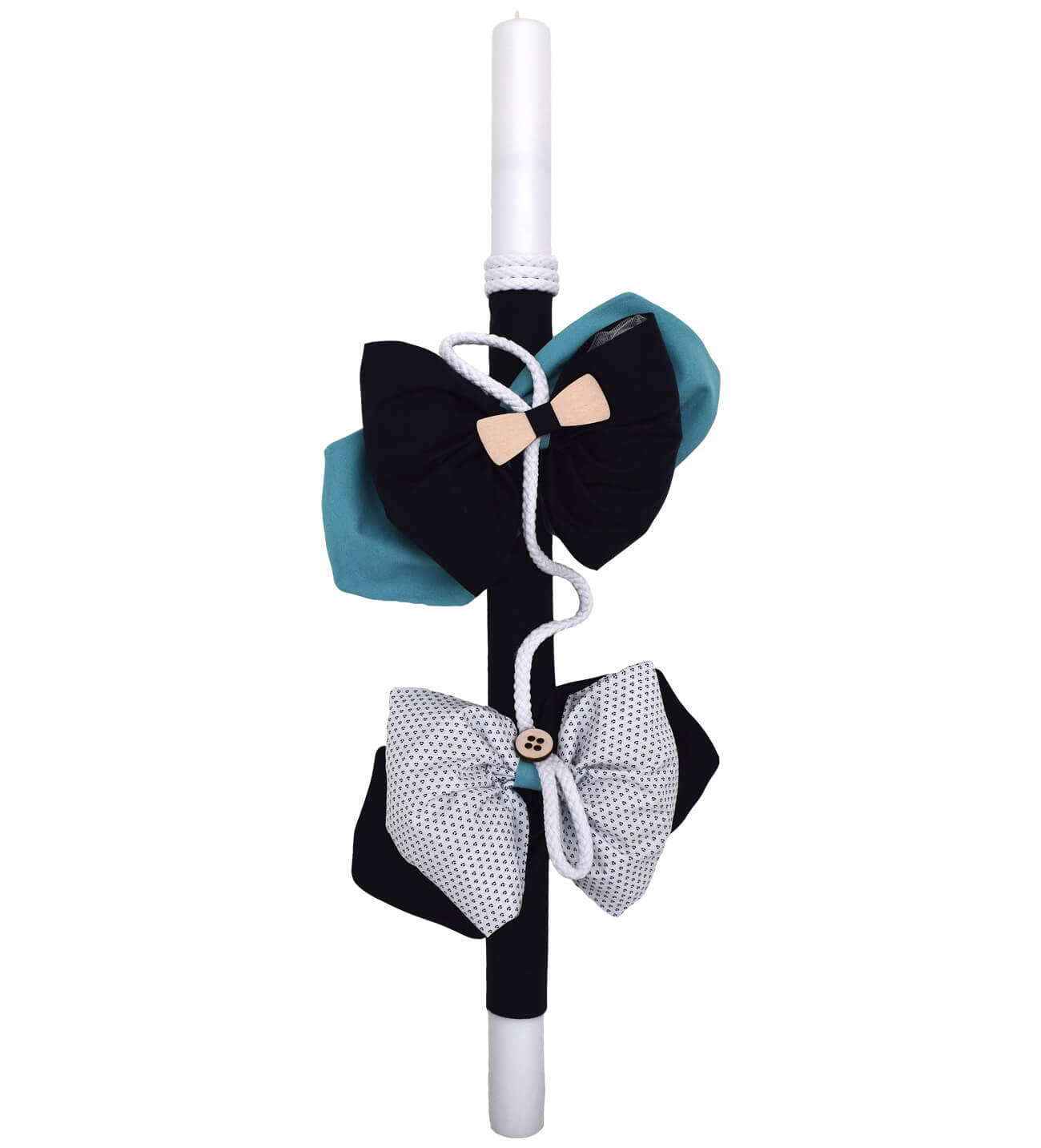 NstNastasia Λαμπάδα Βάπτισης Μπλε Τιρκουάζ Λευκοί Φιόγκοι 0645