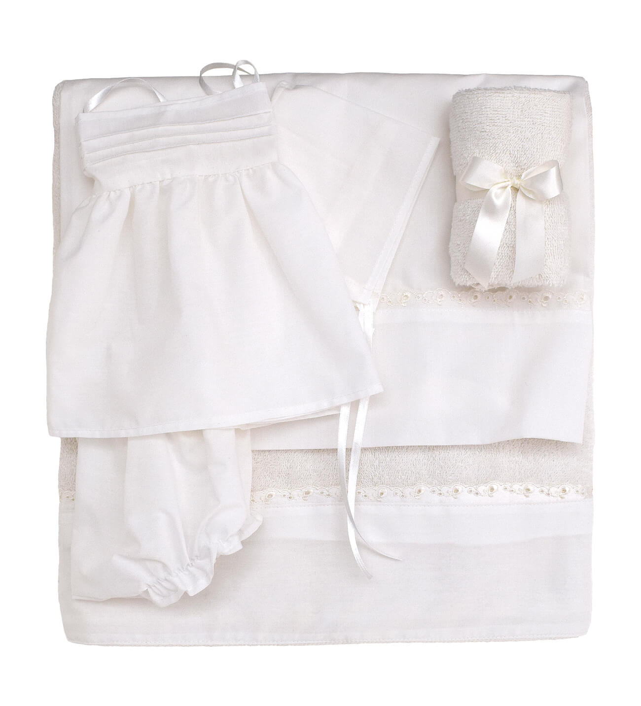 NstNastasia Λαδόπανα βάπτισης Κορίτσι Εκρού, 6τεμάχια (Εσώρουχα/ Πετσέτα/ Πετσέτα χεριών/ Σεντόνι) 1022