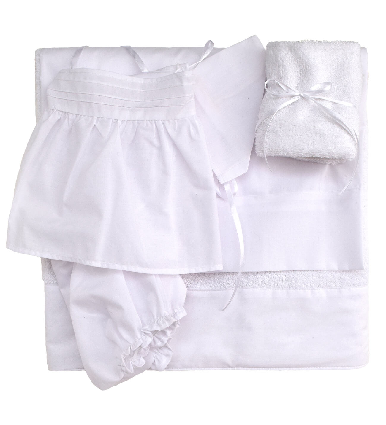 NstNastasia Λαδόπανα βάπτισης Κορίτσι Λευκά, 6τεμάχια (Εσώρουχα/ Πετσέτα/ Πετσέτα χεριών/ Σεντόνι) 1002