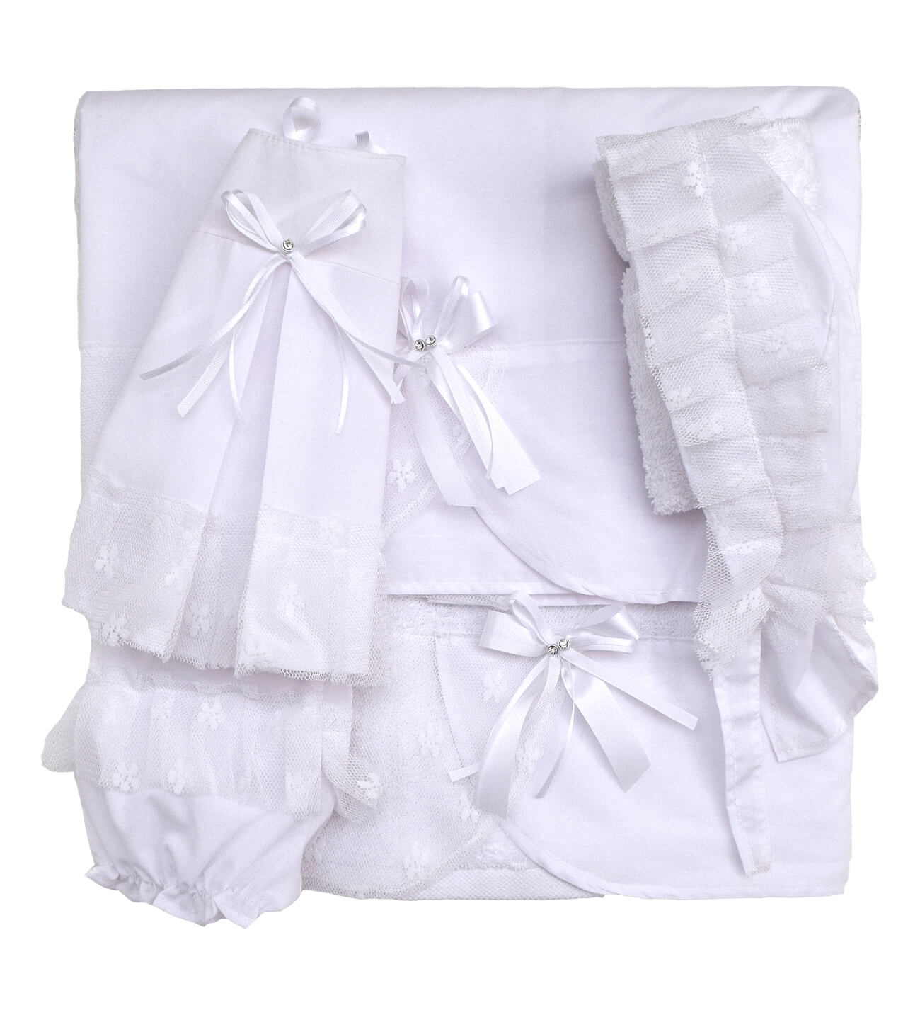 NstNastasia Λαδόπανα βάπτισης Κορίτσι Λευκά, 6τεμάχια (Εσώρουχα/ Πετσέτα/ Πετσέτα χεριών/ Σεντόνι) 1005