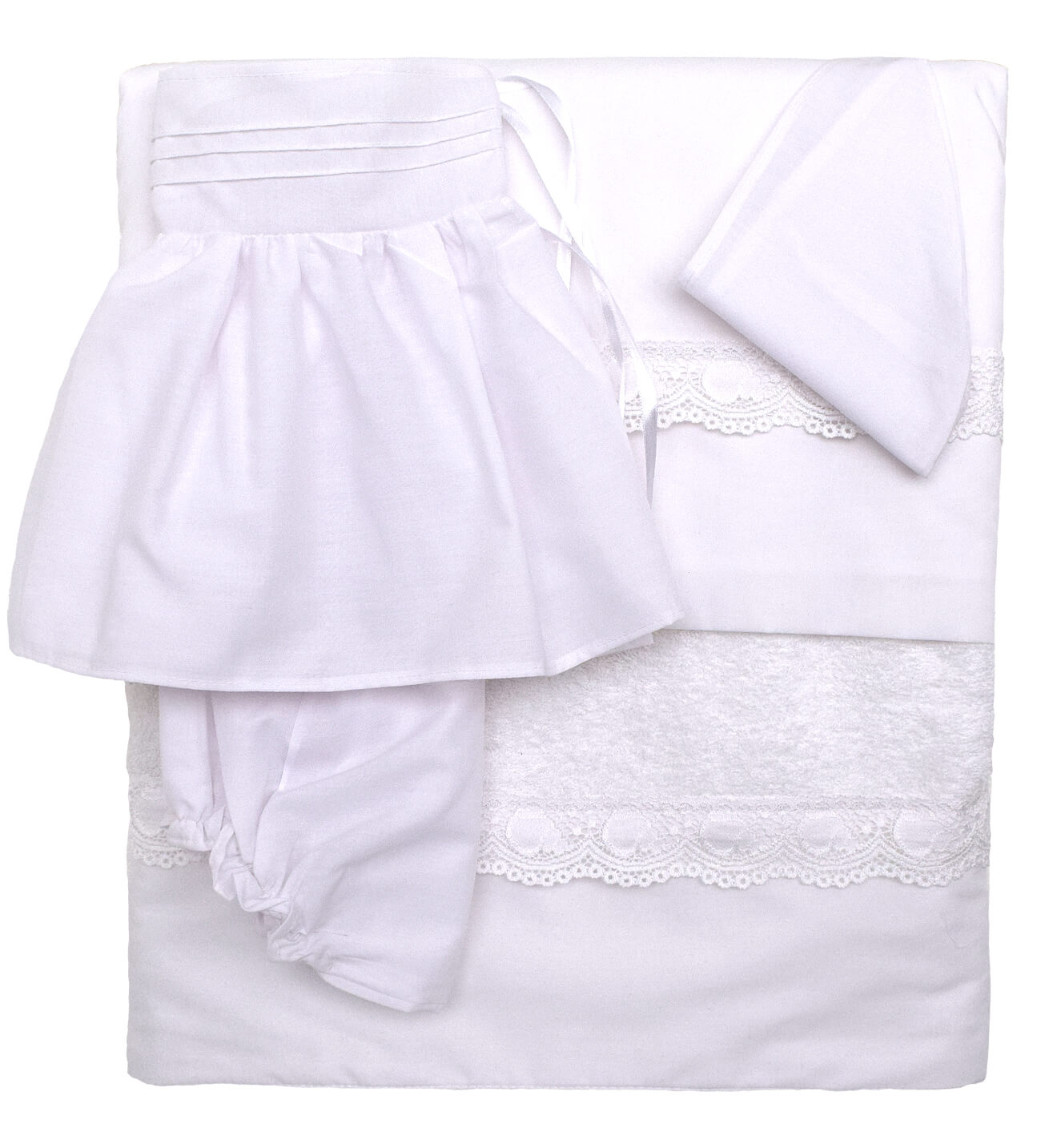 NstNastasia Λαδόπανα βάπτισης Κορίτσι Λευκά, 6τεμάχια (Εσώρουχα/ Πετσέτα/ Πετσέτα χεριών/ Σεντόνι) 1013