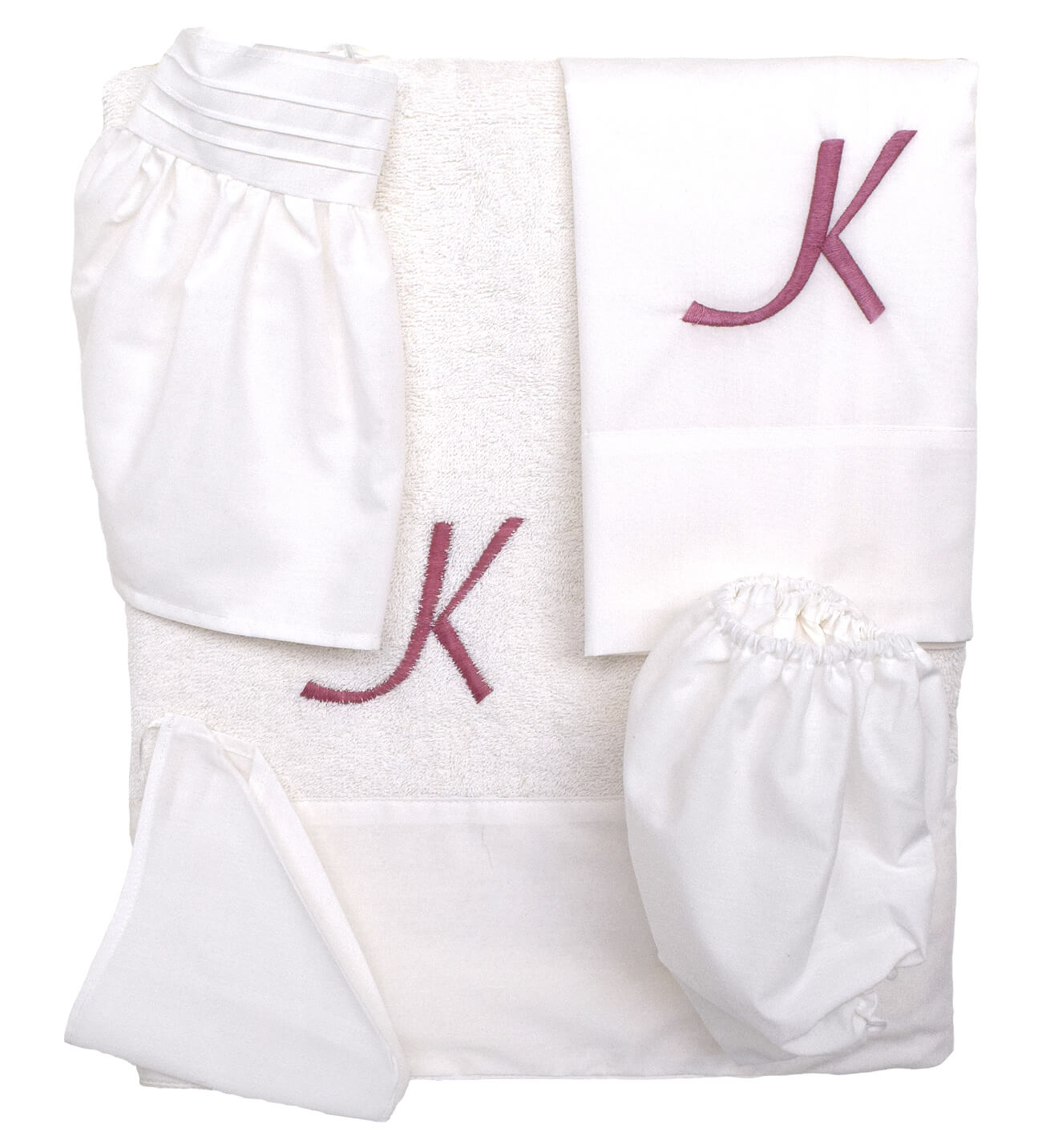 NstNastasia Λαδόπανα βάπτισης Κεντημένο Μονόγραμμα, 6τεμάχια (Εσώρουχα/ Πετσέτα/ Πετσέτα χεριών/ Σεντόνι) 1014
