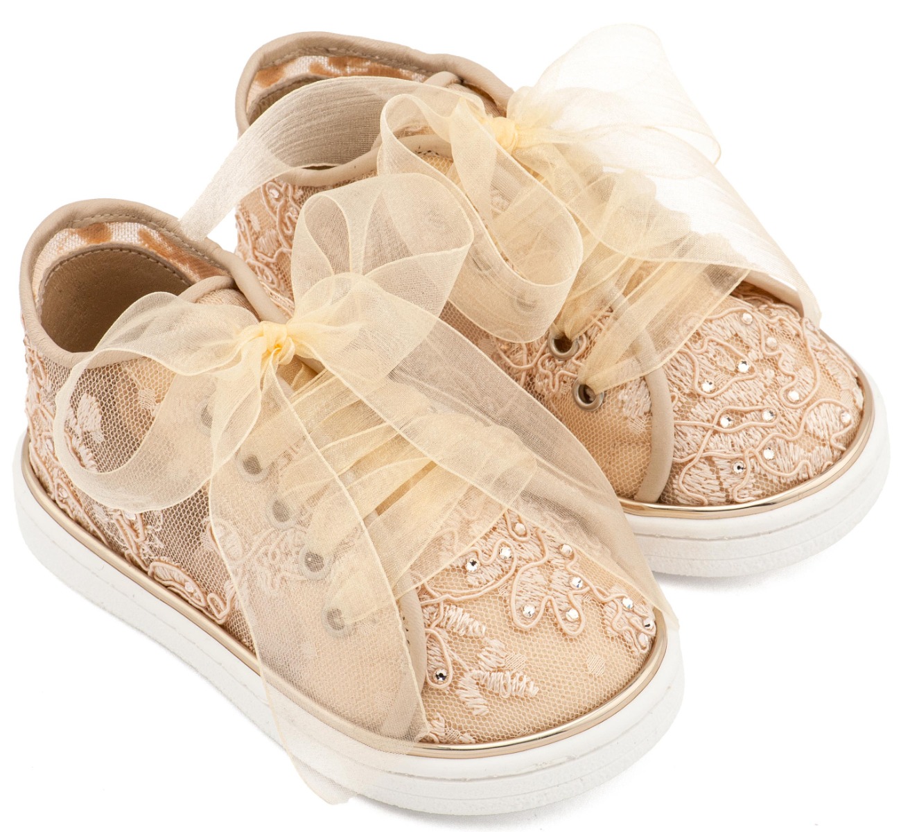 Babywalker Βαπτιστικά Sneaker απο Ύφασμα Φιλντιρέ Λουλούδια LU6129 Μπεζ