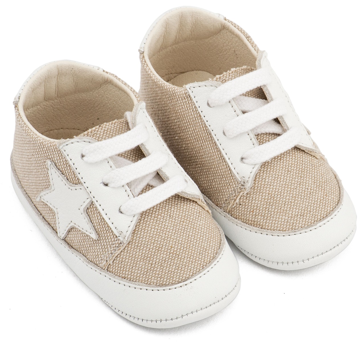 Babywalker Βαπτιστικά Υφασμάτινα Δετά Sneaker MI1135 Μπεζ Λευκό