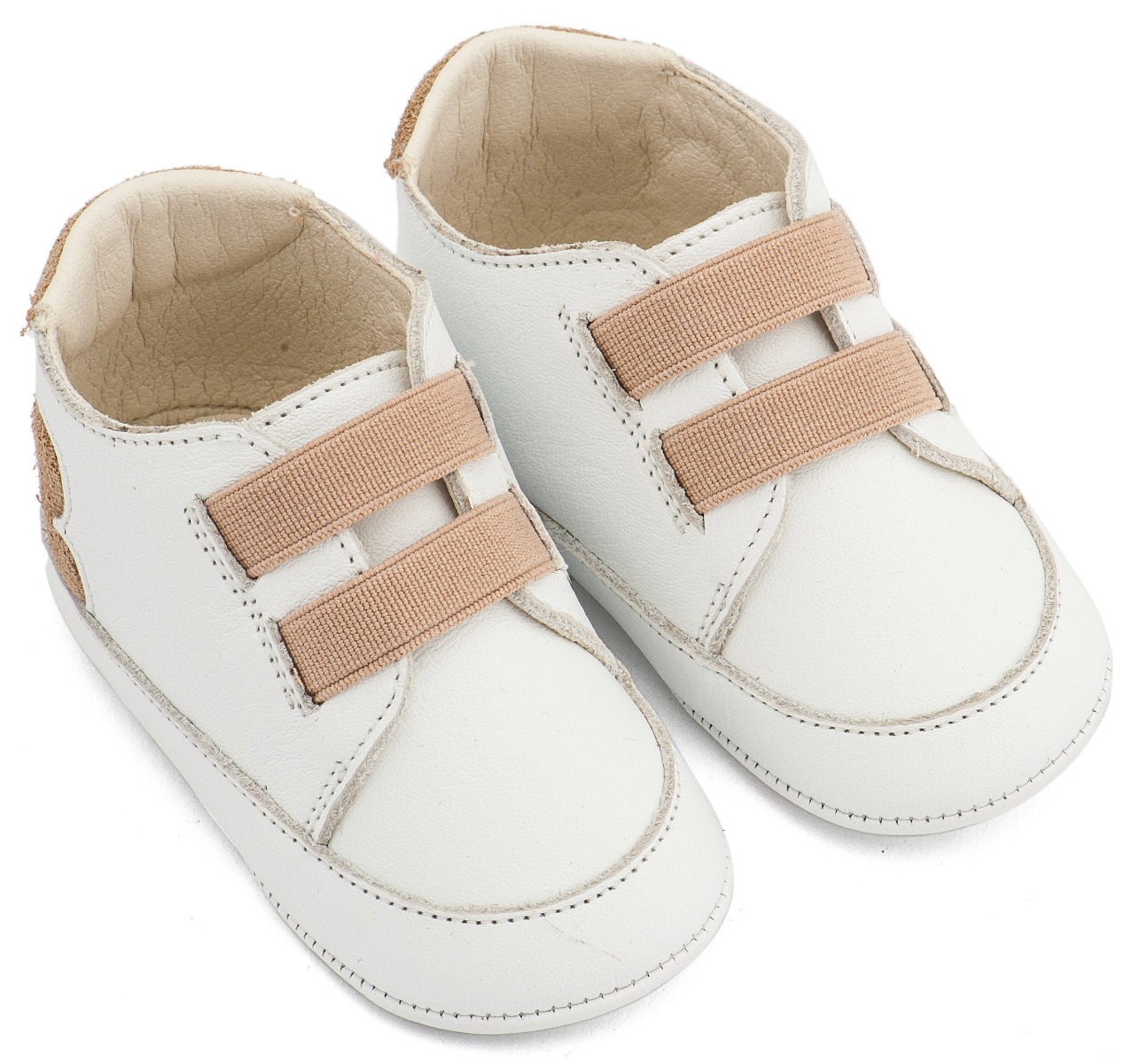 Babywalker Βαπτιστικά Παντοφλέ Σνικερ με Λάστιχάκια MI1137 Λευκό Μπεζ