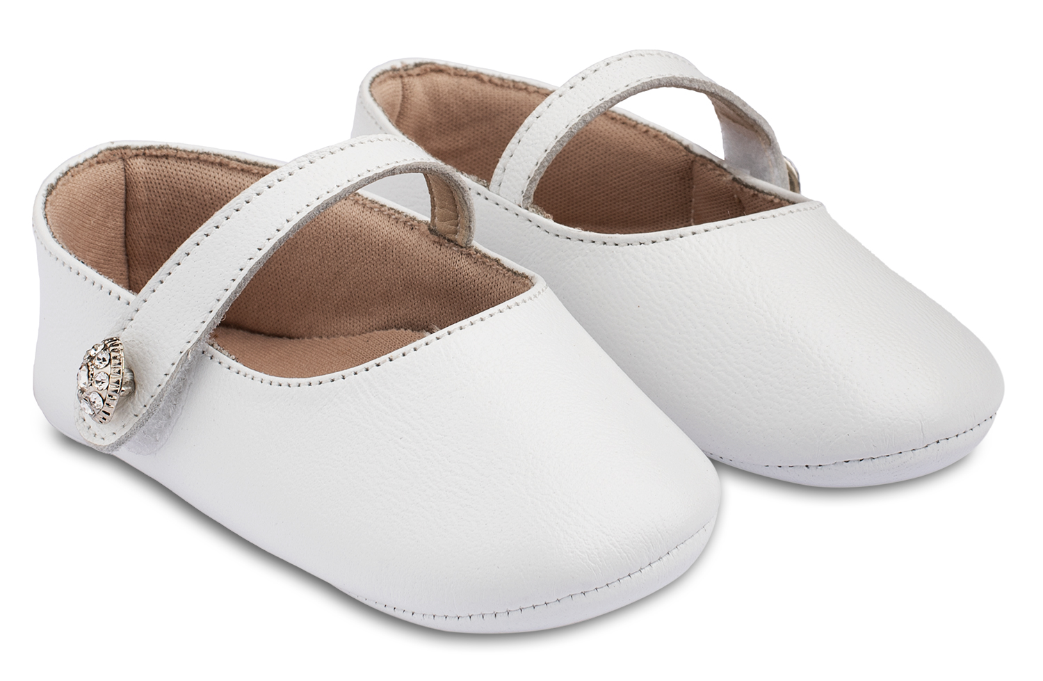 Babywalker Γοβάκι Αγκαλιάς Μονή Μπαρέτα με Στρασένιο Κουμπάκι MI1619 Λευκό