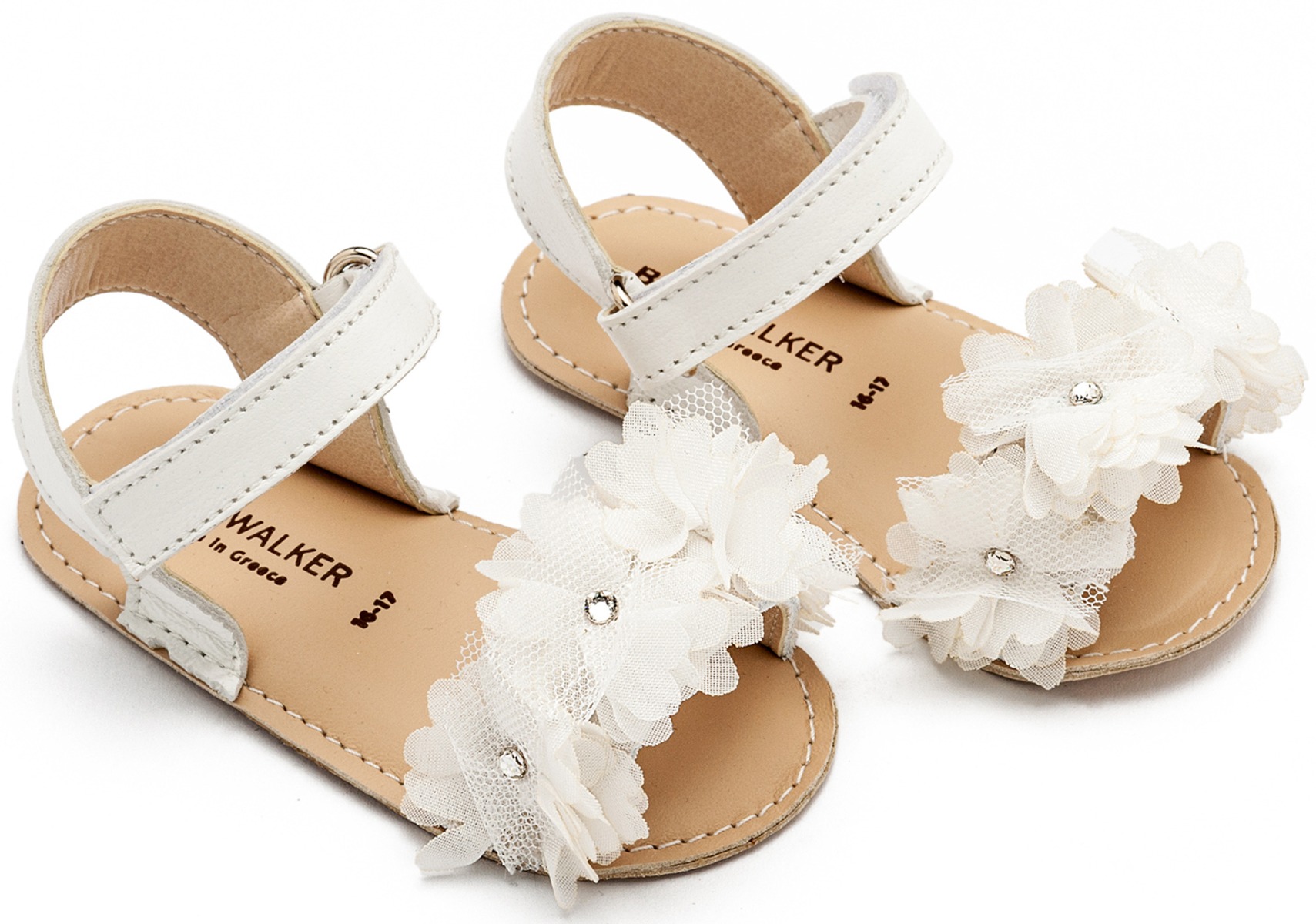 Babywalker Βαπτιστικά Πέδιλα Αγκαλιάς με Chiffon Λουλούδια MI1633 Λευκό