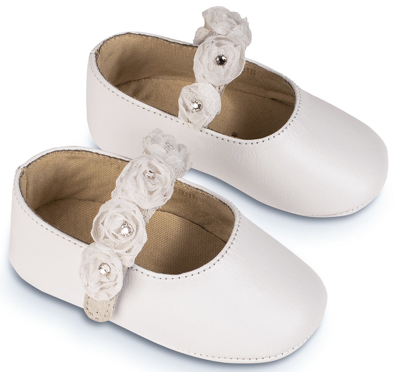 Babywalker Γοβακι Μονή Μπαρέτα με Chiffon Λουλούδια MI1638 Λευκό