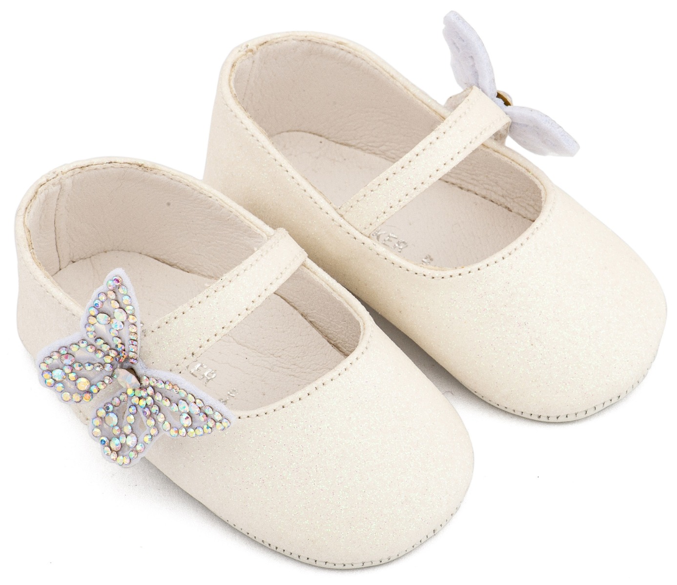 Babywalker Βαπτιστικά Γοβάκια Μονή Μπαρέτα Χρατς με Στρασένια Πεταλούδα MI1658 Λευκό