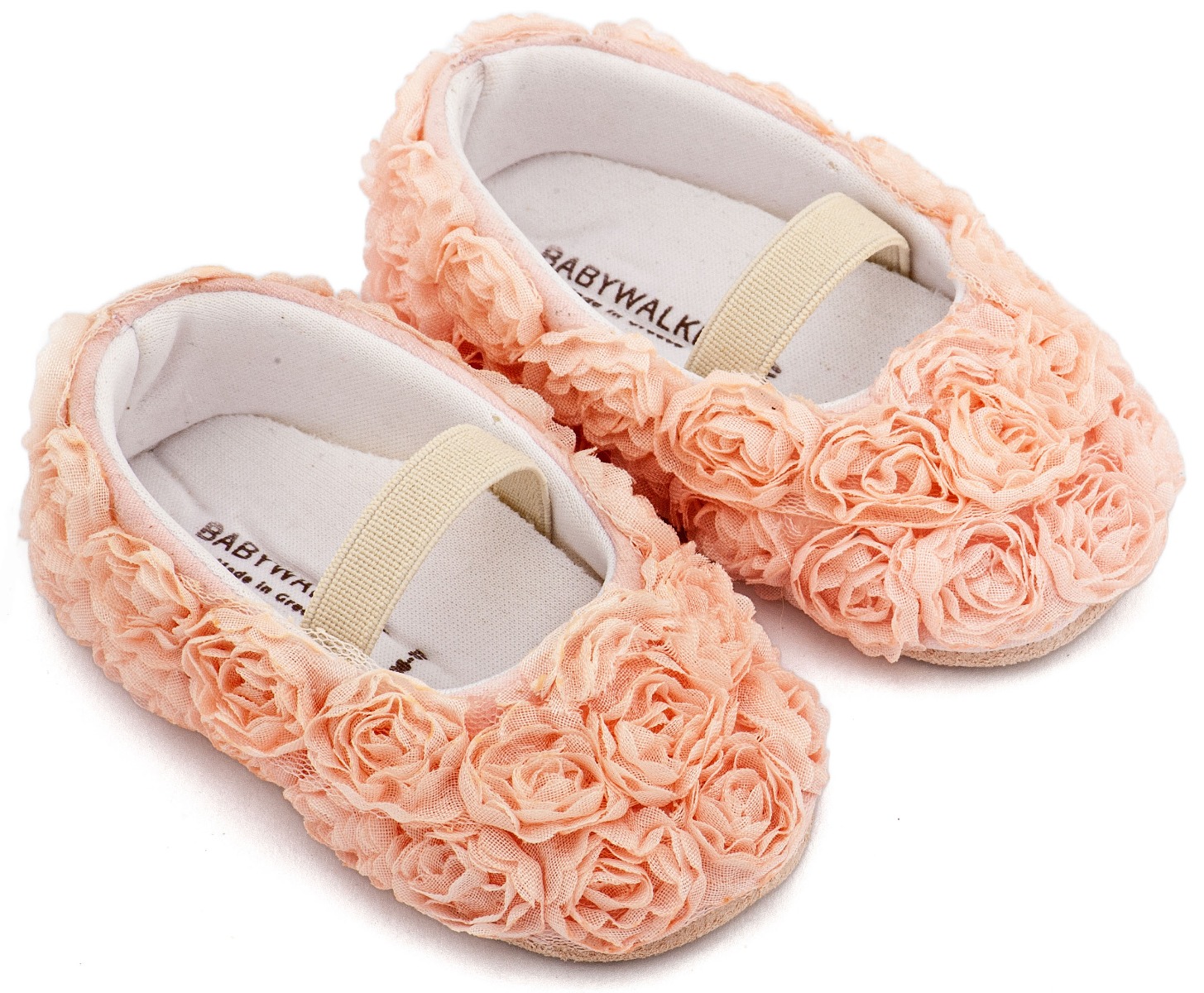 Babywalker Βαπτιστικά Μπαλαρίνες Διακοσμημένες με Chiffon Λουλούδια MI1660 Ροζ