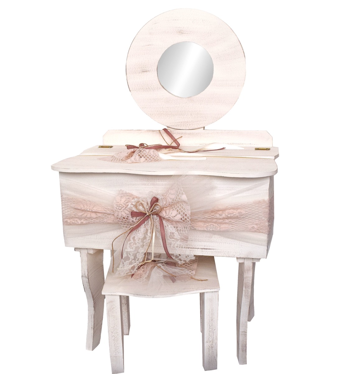 NstNastasia Ξύλινο Μπουντουάρ Βάπτισης με Καθρέφτη Σάπιο Μήλο Δαντέλα 1608