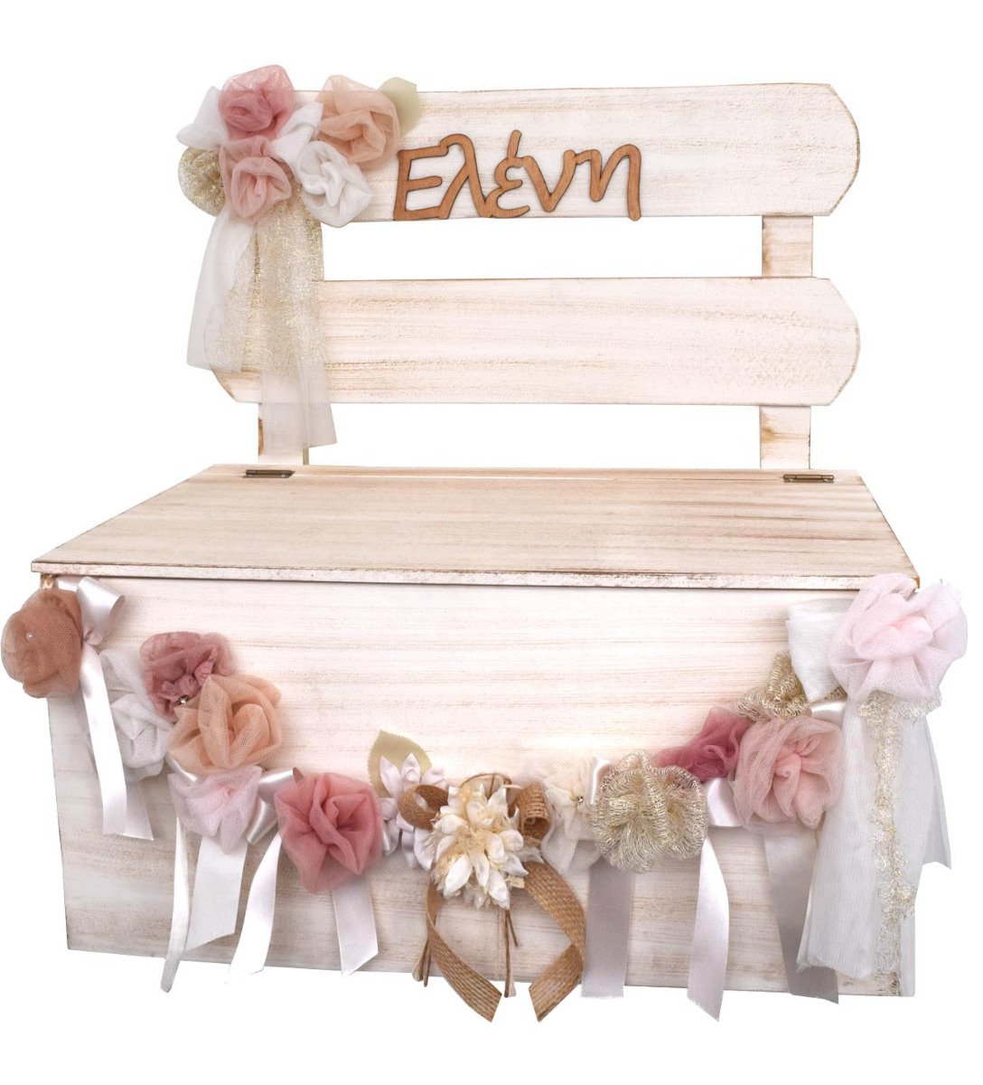 NstNastasia Ξύλινο Παγκάκι Βάπτισης Λουλούδια Γιρλάντα Ξύλινο Όνομα 1910
