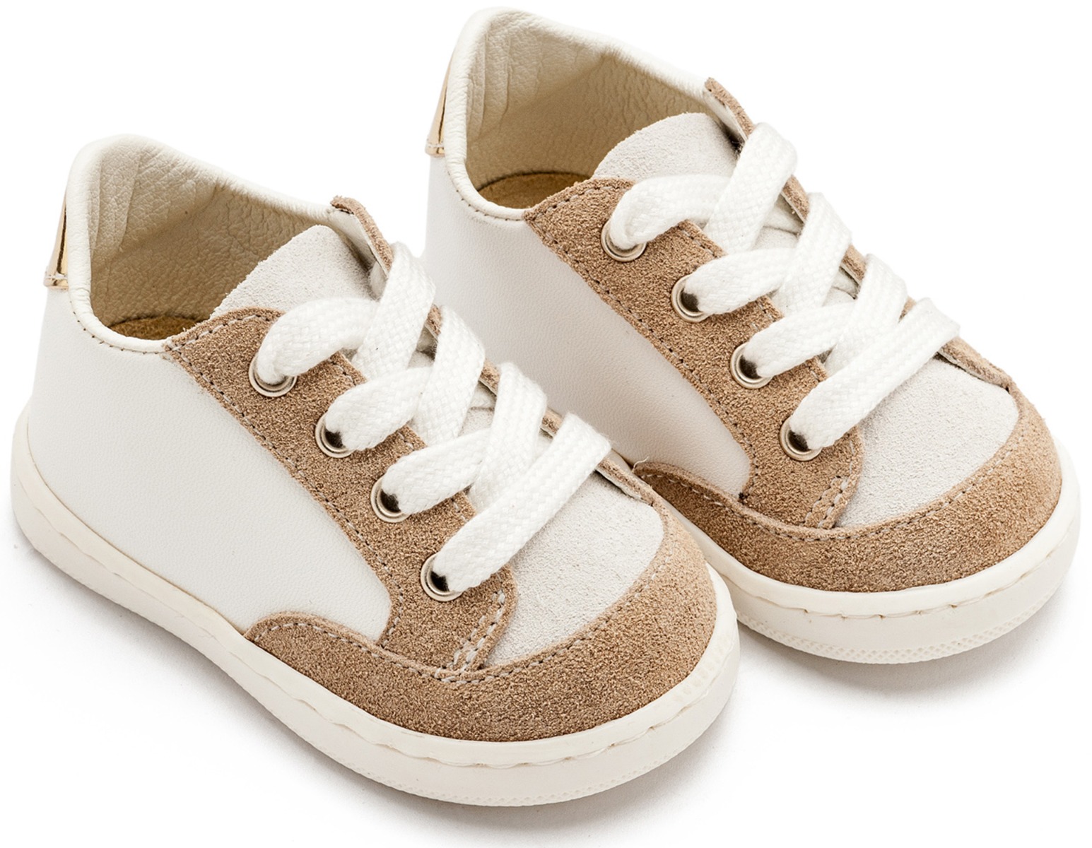 Babywalker Βαπτιστικά Δερμάτινα Δετά Sneakers PRΙ2120 Λευκό Μπεζ