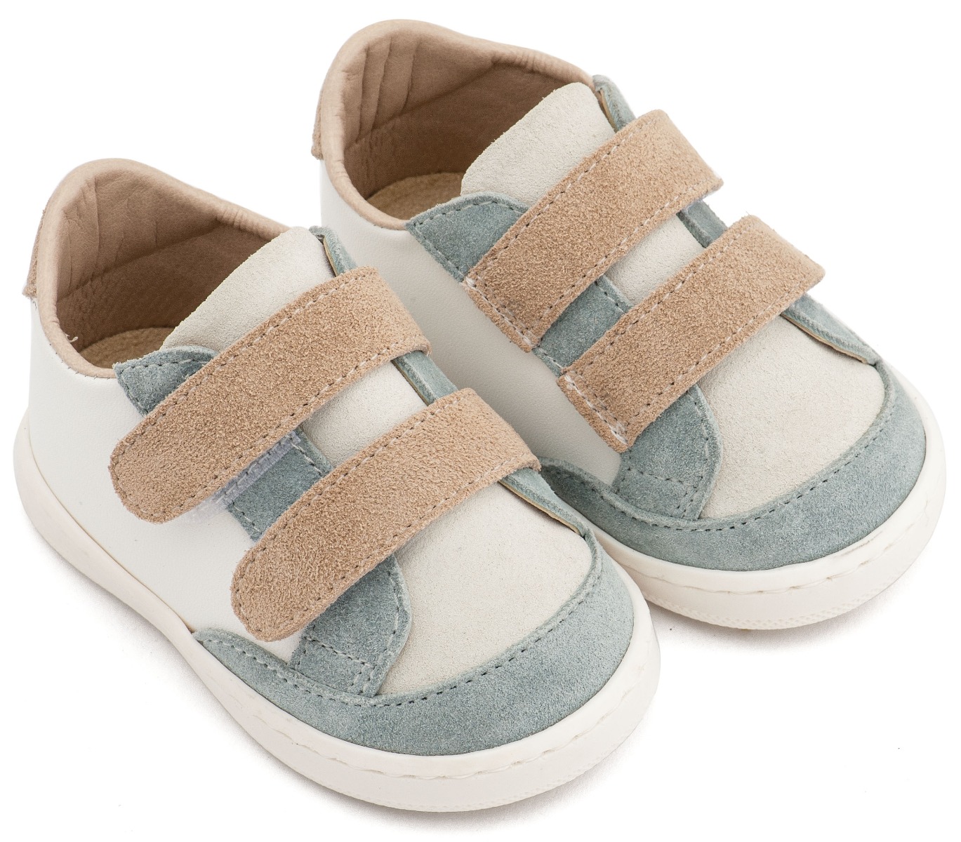 Babywalker Βαπτιστικά Τρίχρωμα Sneakers Διπλή Μπαρέτα Χρατς PRI2125 Λευκό Μίνεραλ Μπεζ
